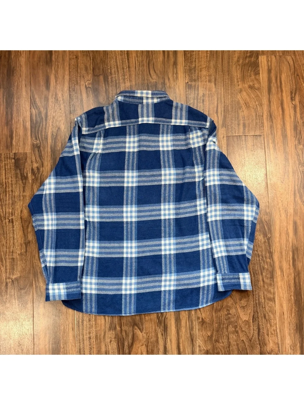 Wallace & Barnes Heavyweight Plaid Flannel Shirt Mens XXL Blue Button Up Work